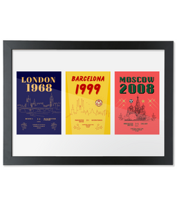 3 x Champions of Europe Manchester United - Framed A3 Art Print